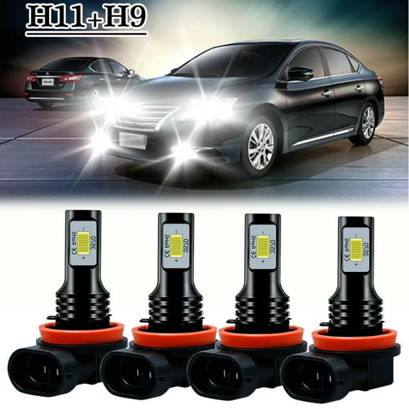 For Nissan Sentra 2013-2019-Combo H9 H11 White LED Headlight Bulbs High-Low Beam