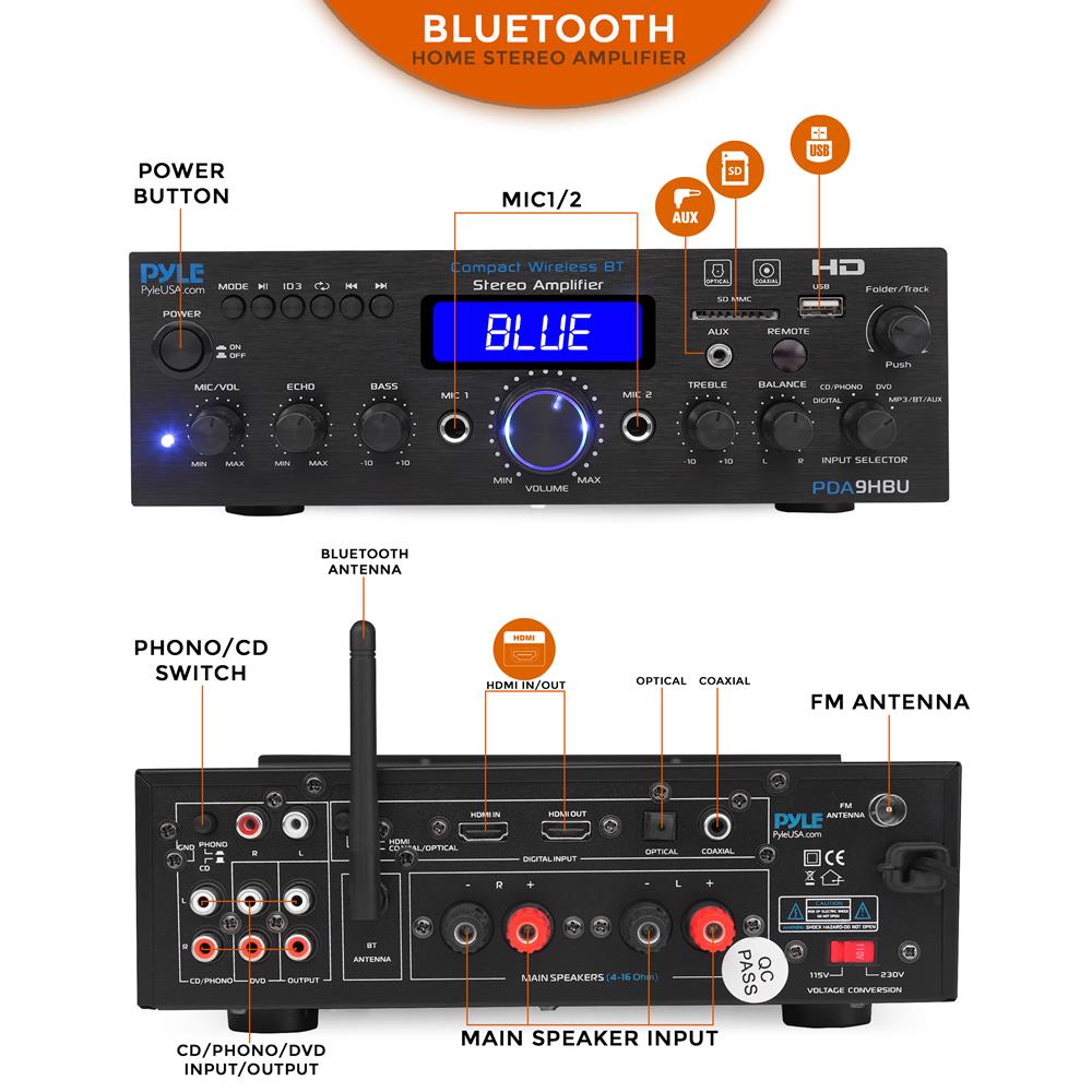 Pyle Wireless Bluetooth Home Stereo Amplifier - Multi-Channel 200 Watt - image 2 of 7