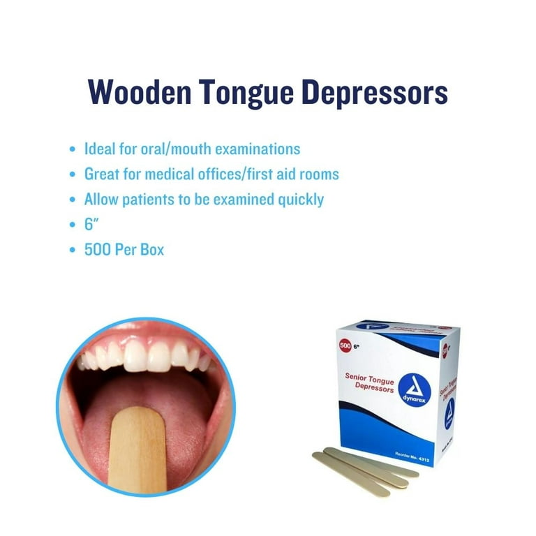 Dynarex Tongue Depressors Wood Non-sterile Senior 6 Wooden 500 Pieces (1  Box)