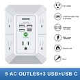 thumbnail image 4 of ONDOG Surge Protector, 5 Outlets Extender with 4 USB PortsUSB C, 3-Side 1800J, 4 of 8
