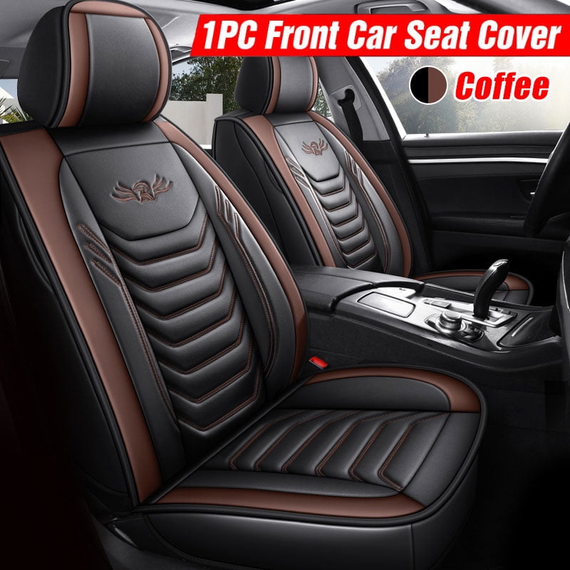 4Pcs PU Leather Black Car Seat Covers for Auto Front Seat w/ Organizer Kick Mat