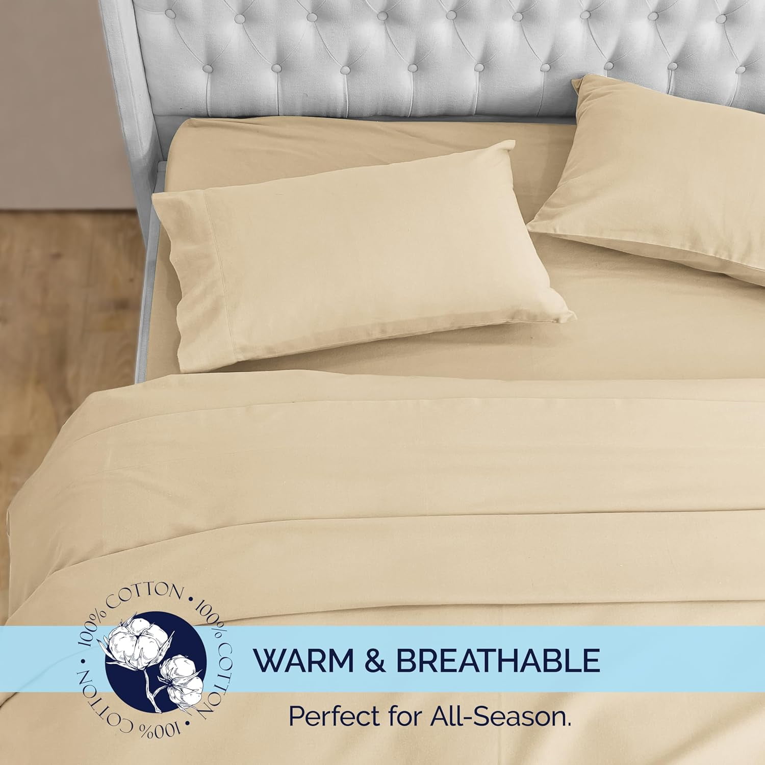 Elegant Comfort Soft 4-Piece Cotton Flannel Sheet Set -Deep Pocket Fitted Sheet, Flannel Sheets - Cali King, Linen