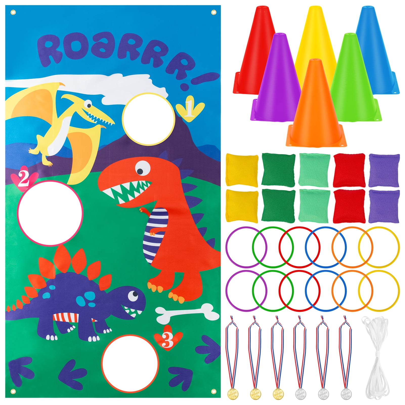 Juiluna Outdoor Games for Kids, Bean Bags Ring Toss Game Set, Birthday