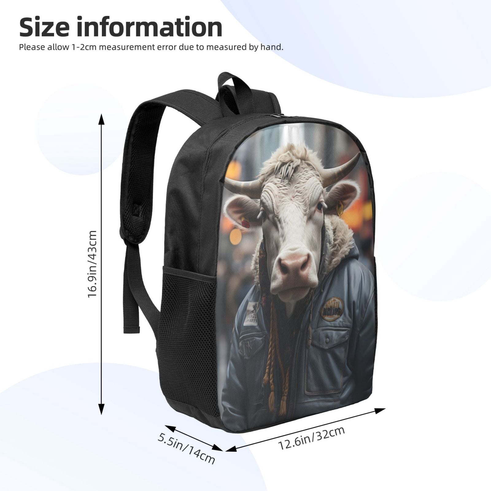 Xecao Surrealist Cow print Travel Backpack, Large Computer Backpack for Men Women, College School Rucksack Book Bag
