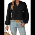 thumbnail image 3 of Blusa de Larga con Cuello en V para Mujer, Elegante, Informal, con Pompones, Estilo Primaveral. Negro XL, 3 of 10