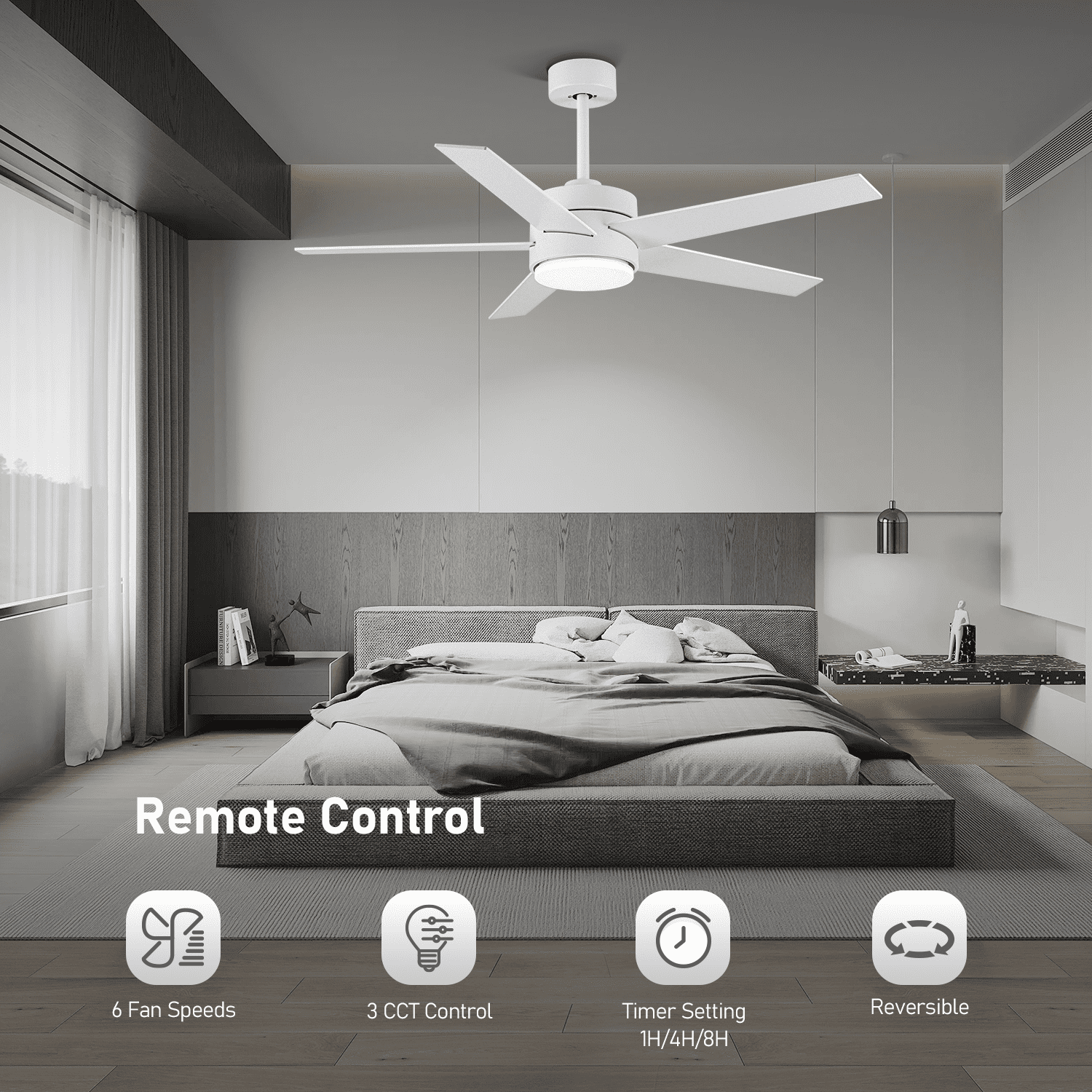 Ceiling Fan with Light, 52 Inch White Modern Ceiling Fan with Light and Remote Control, 5 Blades, Reversible Quiet Motor, 3CCT and Dimmable Light, for Living Room & Bedroom, Indoor/Outdoor