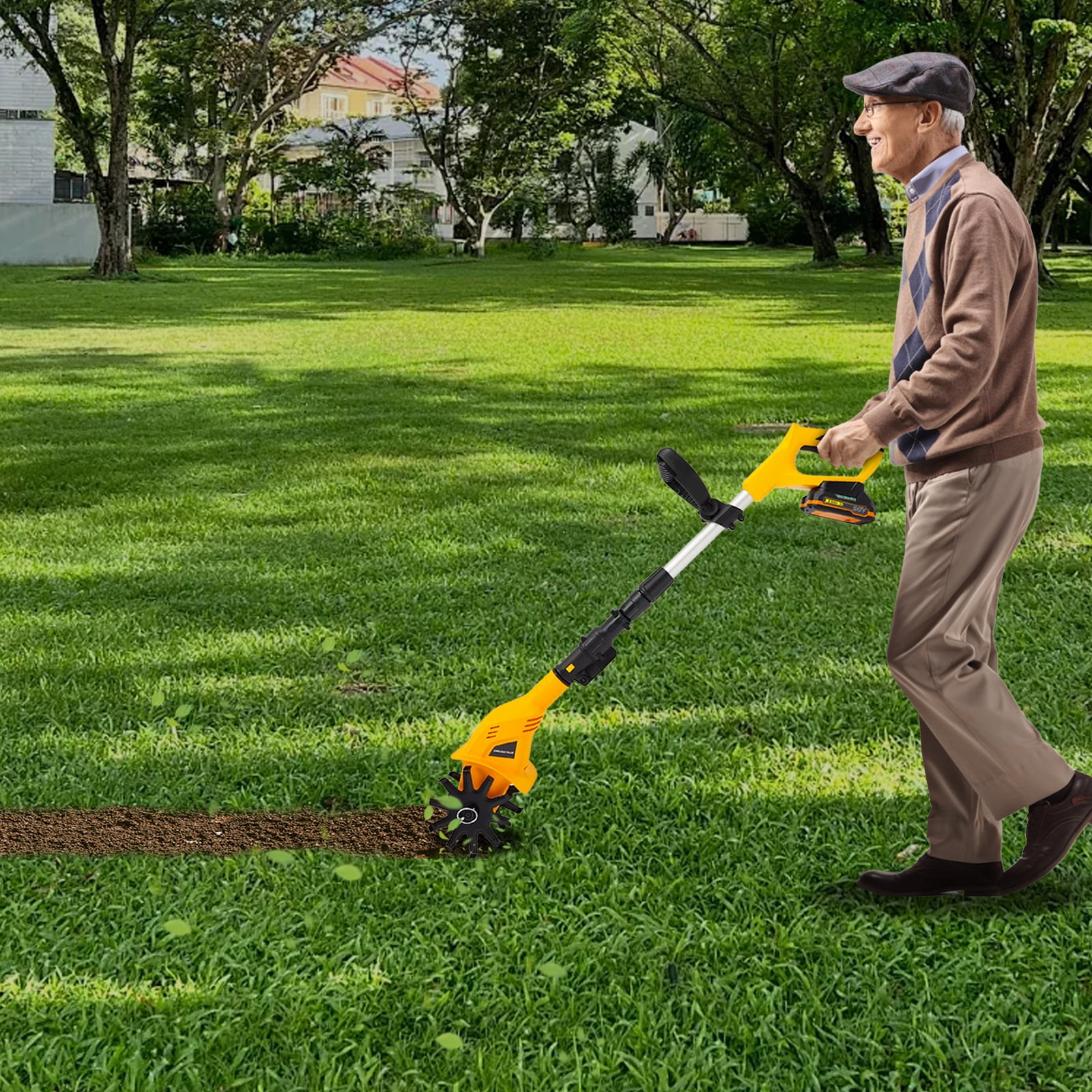 20V Cordless Tiller Cultivator, 250RPM Handheld Electric Garden Tilling Tool with Extendable Pole, Mini Portable Rechargeable Battery Powered Tiller Rototillers for Gardening Farm Soil Cultivation