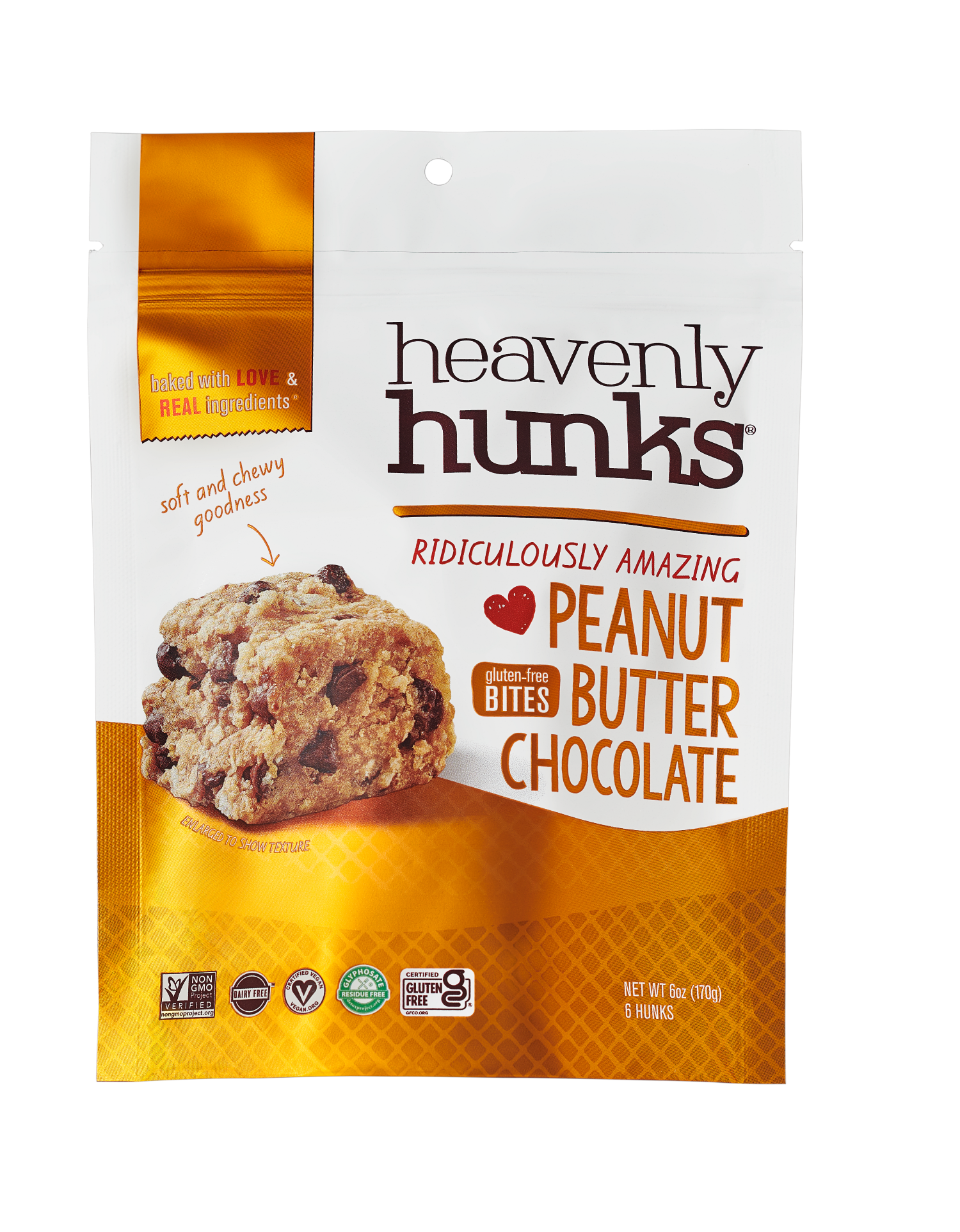 E & C's Snacks Heavenly Hunks Gluten-Free, Vegan Peanut Butter Chocolate Cookies, 6 oz, 6 Count