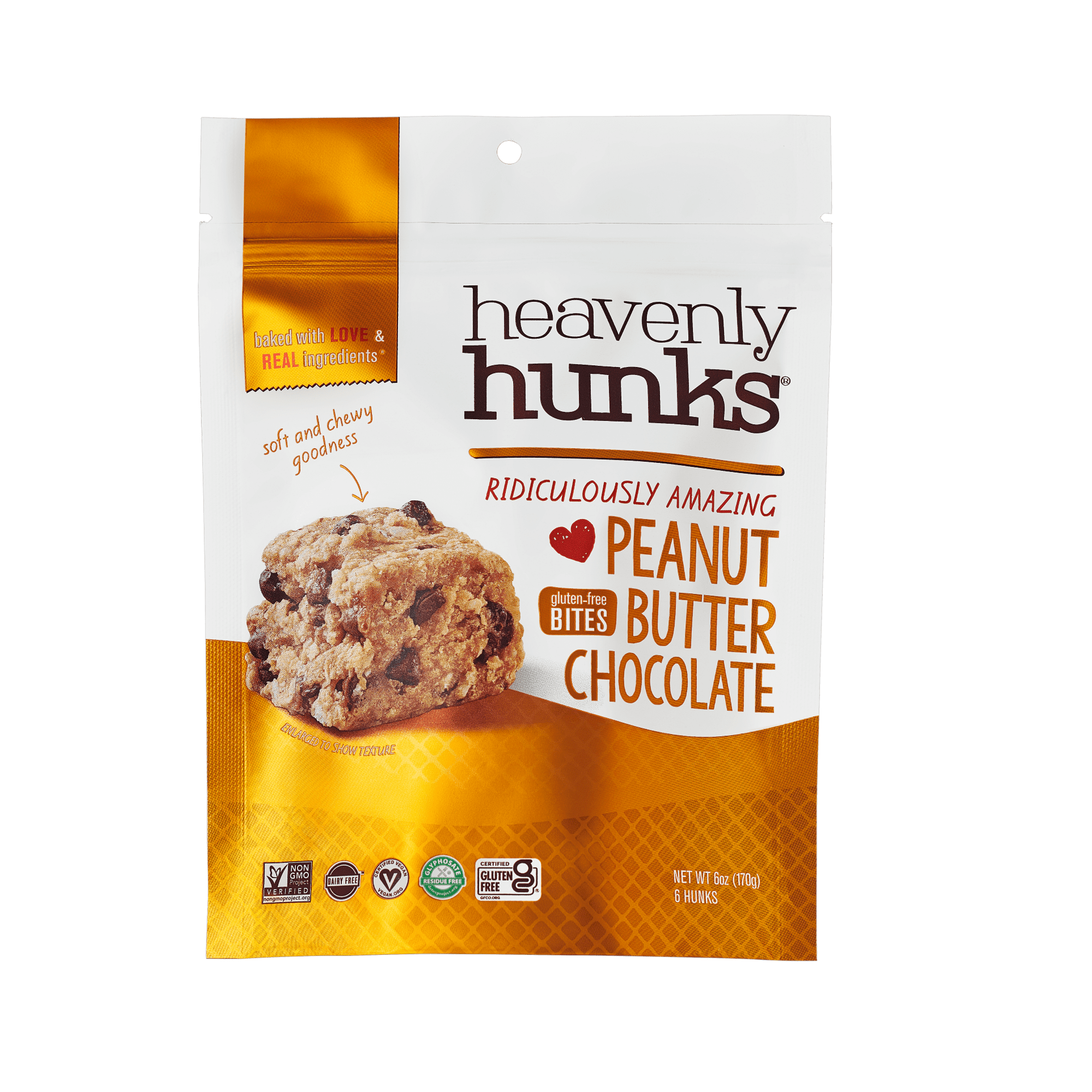 E & C's Snacks Heavenly Hunks Gluten-Free, Vegan Peanut Butter Chocolate Cookies, 6 oz, 6 Count