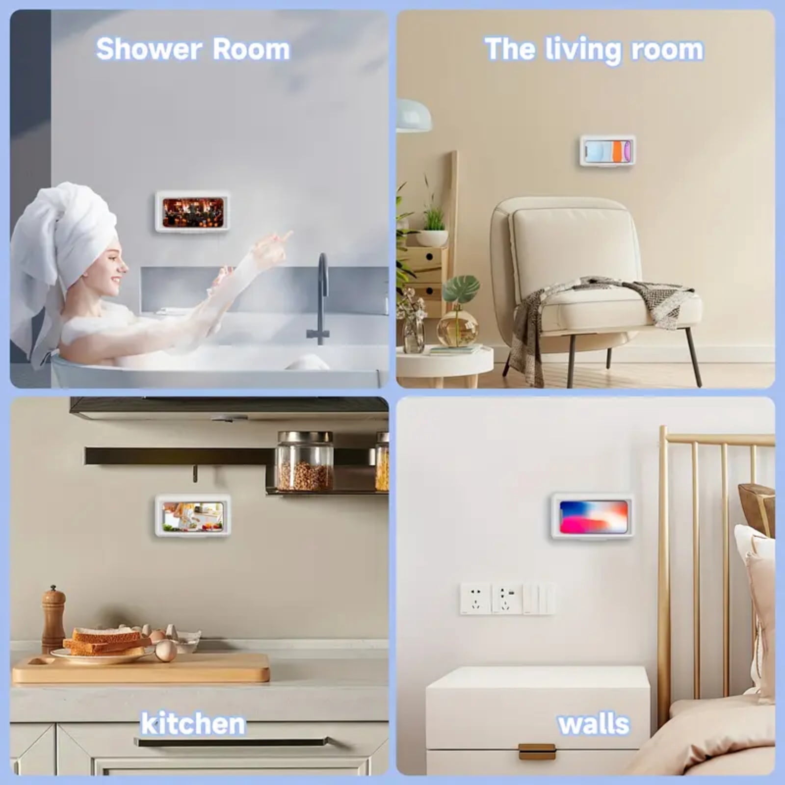 Shower Phone Holder Waterproof， Shower Phone Case Anti-Fog & Sensitive Touchscreen Bathroom Wall Phone Mount Stand Universal Fit for iPhone & Smartphones Gift for Men Women