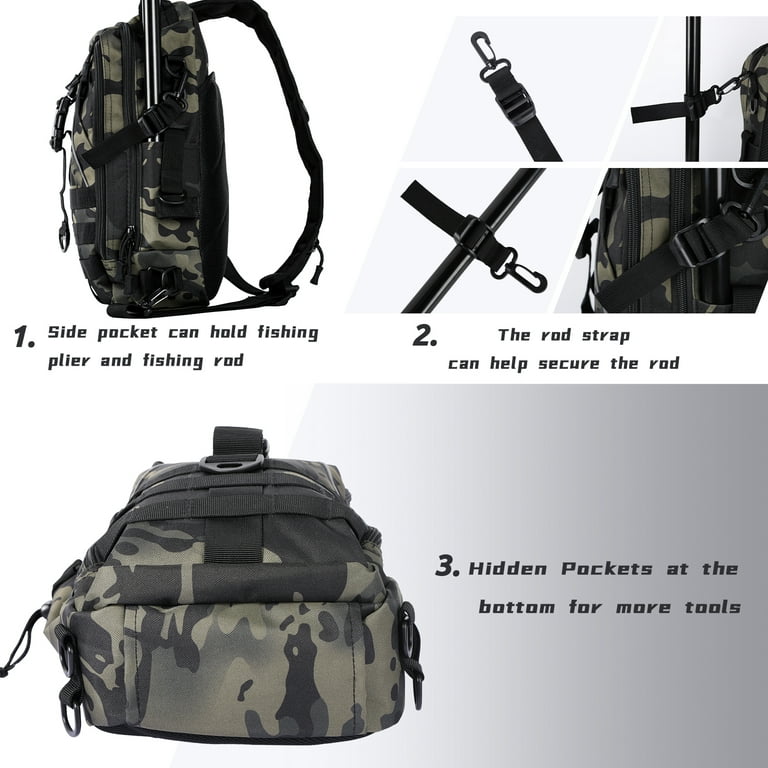 Fishing Backpack Tackle Bag with Rod Holder Waterproof Gear Sling Backpack  Fishing Storage Backpack Shoulder Bag Fishing Gift for Men and Women for