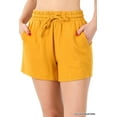 thumbnail image 2 of Women & Plus Comfy Drawstring Waist French Terry Fleece Bermuda Shorts with Pockets (GOLDEN MUSTARD, S), 2 of 3
