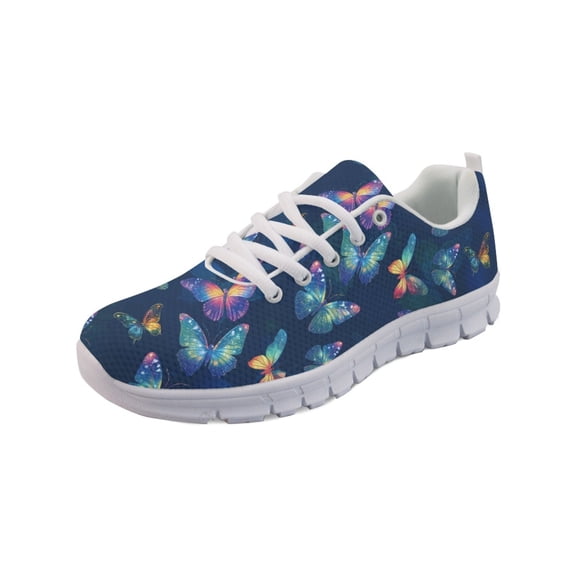 COEQINE Women Butterfly Sneakers Running Walking Shoes White Sole Fashion Tennis Shoes for Travel Casual Breathable Mesh Trainers Butterfly Footwear, Dark Blue