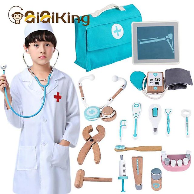Juego de juguetes de madera para niños, simulación de médico de familia, enfermera, Kit médico, juguete, juego de simulación, Hospital Medi