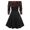 thumbnail image 3 of Lilgiuy Women Autumn Christmas Printing Causal Off-The-Shoulder Button Long Sleeve Vacation Dress Black Fall for 2022 Spring Winter, 3 of 4