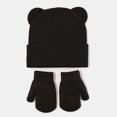 thumbnail image 6 of Lispipm Baby 2 Piece Bear Ear Beenie Hat and Mittens Stretchy Warm Winter Accessory Infant Toddler Kids Indoor Outdoor Knit Set Black 6-36 Months, 6 of 6