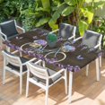 thumbnail image 2 of Purple Flowers Table Cloths for 4 Foot Rectangle Tables, Weeping Spring Floral Bicycle Wooden Farmhouse Patio Waterproof Elastic Fitted Tablecloths, Washable Rectangular Table Cover for Camping, 2 of 8