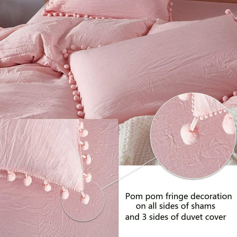 Bedbay Pink Queen Duvet Cover Pink Bedding Set for Teen Girls Aesthetic  Bedding Set Ball Pom Fringe …See more Bedbay Pink Queen Duvet Cover Pink