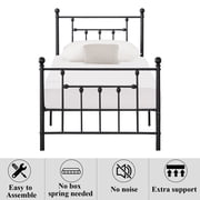 VECELO Twin Size Metal Platform Bed Frame with Victorian Vintage Headboard and Footboard, Under-Bed Storage, No Box Spring Needed, Easy Assembly, Black