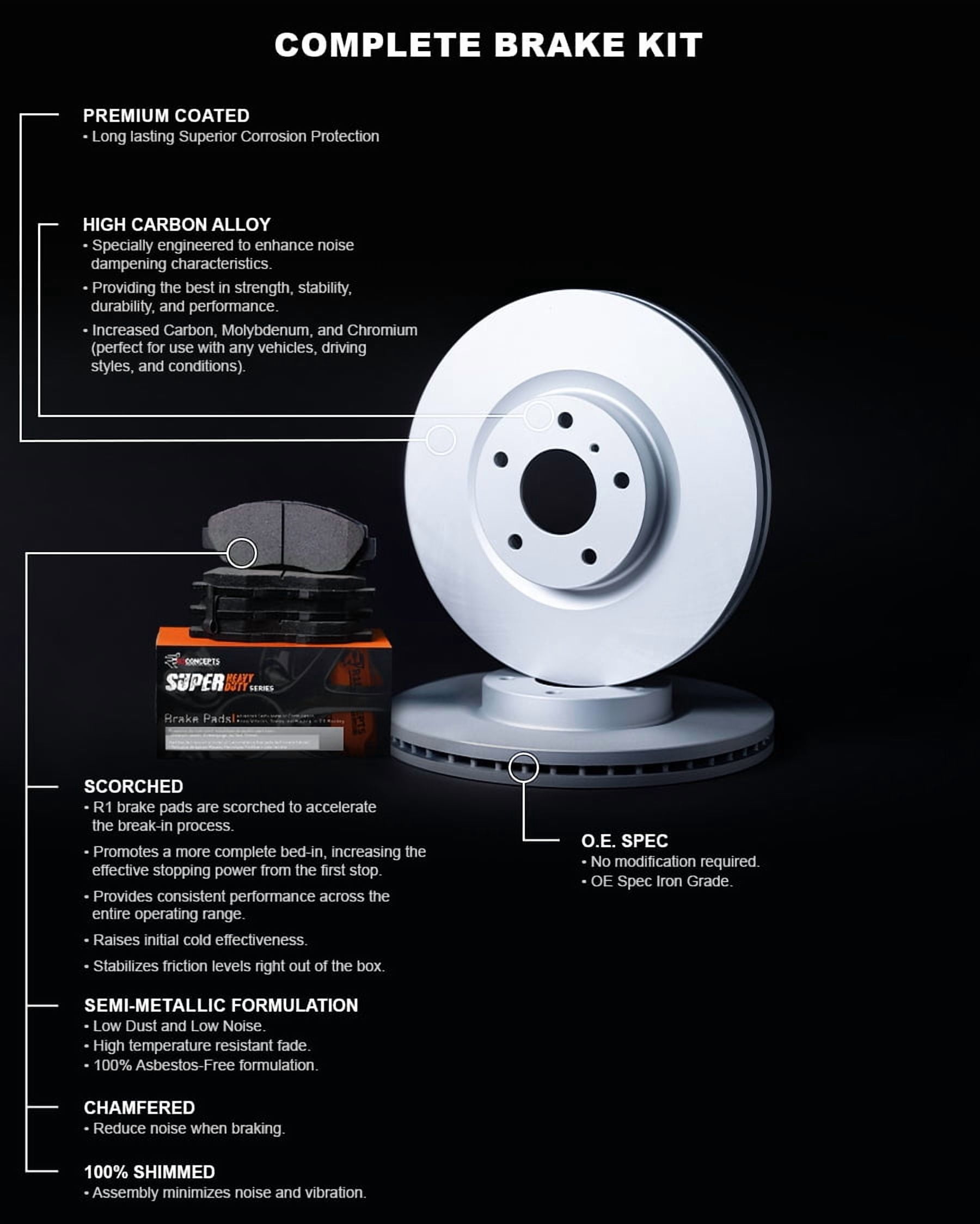 R1 Concepts Front Brakes and Rotors Kit |Front Brake Pads| Brake Rotors and Pads| Super Duty Brake Pads and Rotors WDXN1-48115