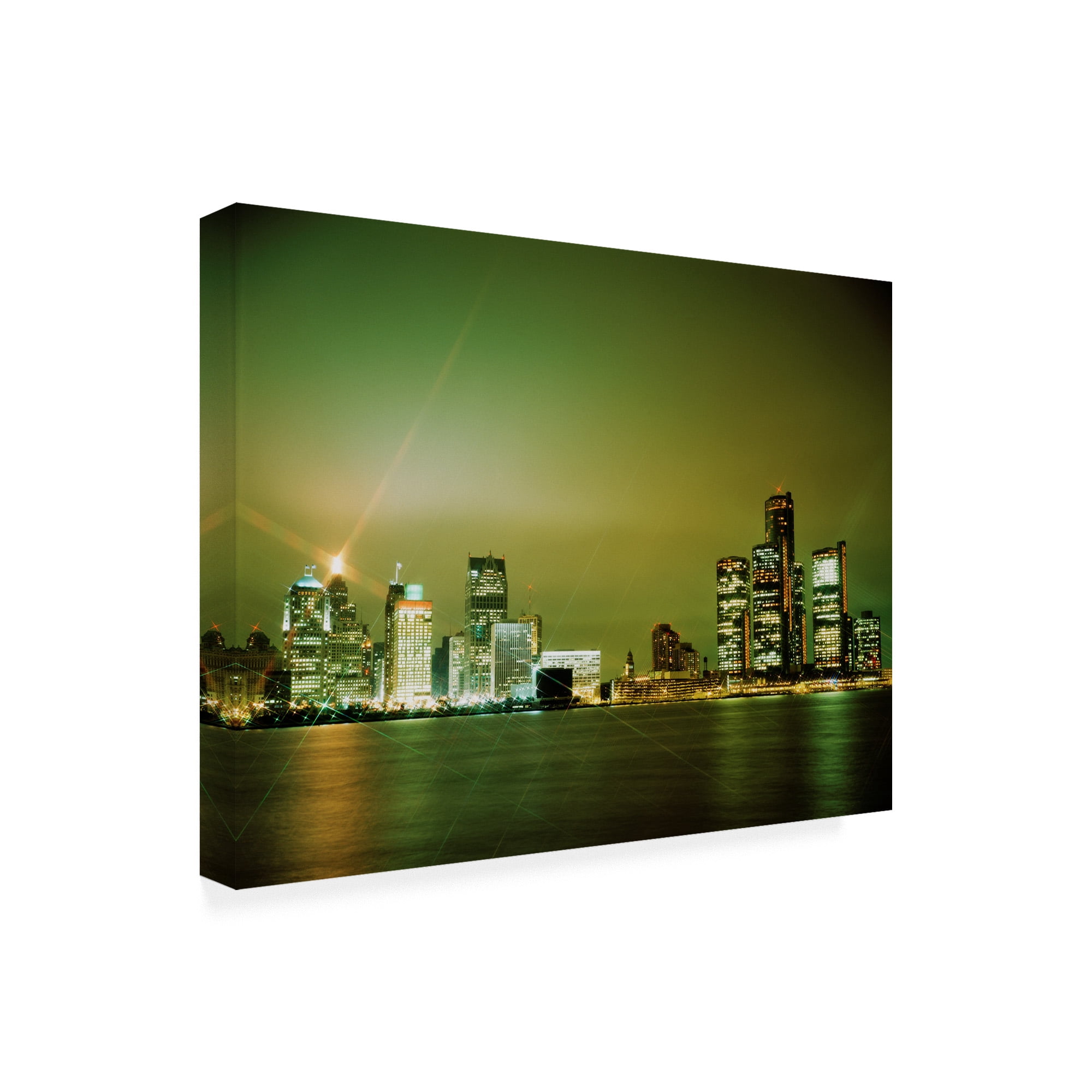 Trademark Fine Art 'Detroit Skyline Nighttime Michigan Color' Canvas Art by Monte Nagler
