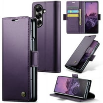 ShellTech for Samsung Galaxy Z Fold 7 Case, Premium PU Leather TPU Slim Wallet Case Flip Cover with [RFID Blocking][Card Holder][Stand Function] Shockproof Protective,Purple