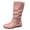 Pink, variant on HEWUQI Short Cowboy Boots for Women Slouchy Mid Calf Round Toe Side Zipper Flats Adjustable Buckle Decor Comfortable Winter Fall Shoes Black Size 5.5