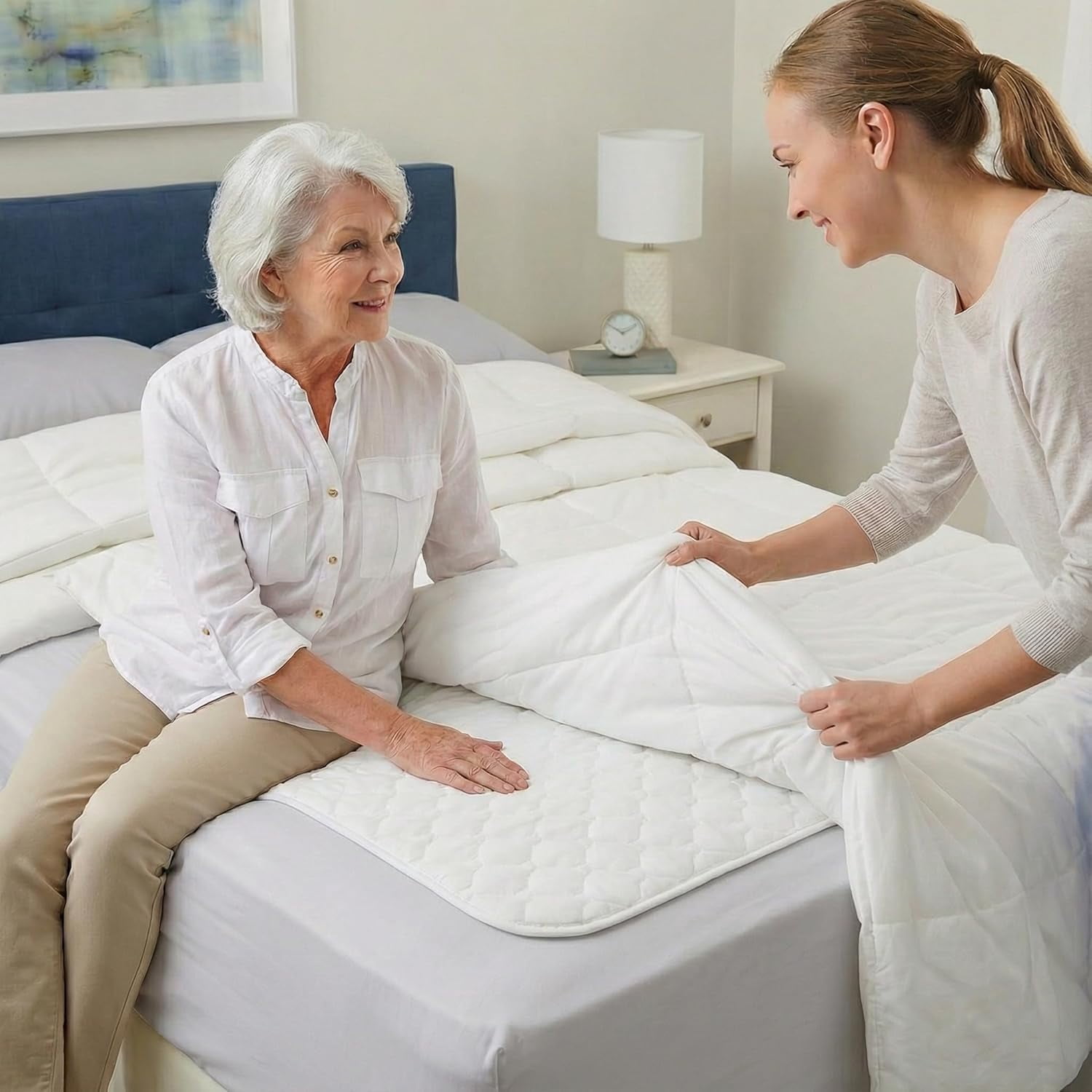 RMS Reusable & Washable Absorbent Waterproof Bed Pad Incontinence Protection, Blue, 34" x 72"