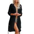thumbnail image 2 of Maqroz Womens Button Down Beach Cover Up Dress Shirts Sun Protection Collar Long Sleeve Swim Shirts Swimsuit Oversized Baggy Rash Guard Maxi Dresses Shirt Black Free Size, 2 of 7