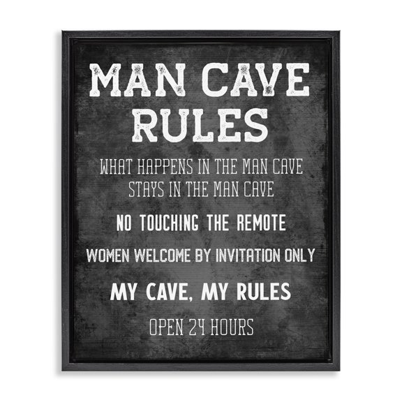 Stupell Industries Eclectic My Man Cave Rules Black Floating Frame Canvas Art, 17 x 21, by CAD Designs