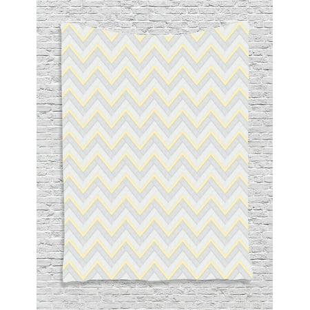 Grey Tapestry Vintage Chevron Pattern With Pale Pastel Colors Zig Zag Inverted V Shaped Artsy Image Wall Hanging For Bedroom Living Room Dorm Decor