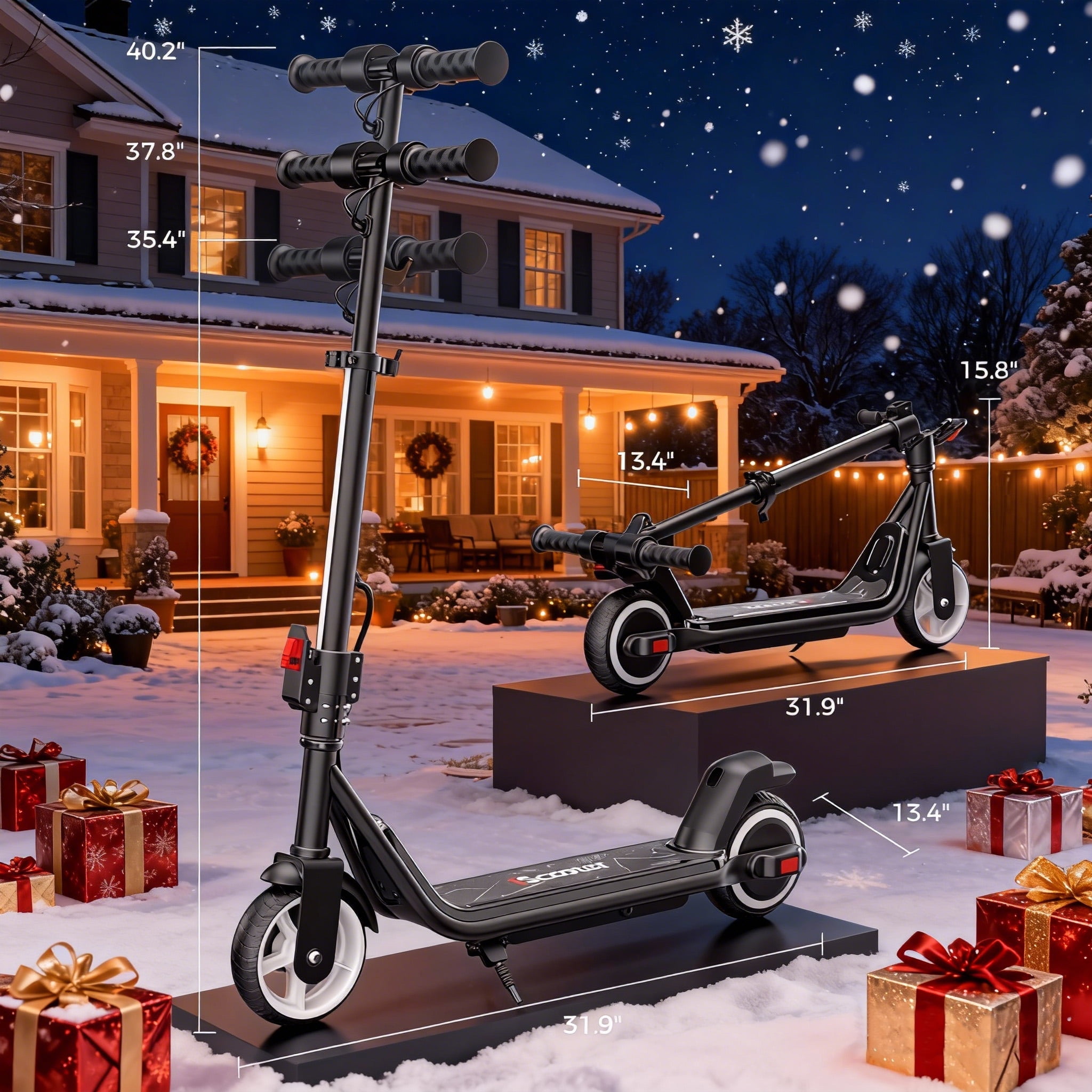 Electric Scooter for Kids 8+, 200W Escooter & Bluetooth, Horn, LED Display, 3-Speeds & Heights for Teens, Dual Brake, 3-Light Modes - Foldable 6.5'' Tires Kids Scooter Gift for Boys Girls