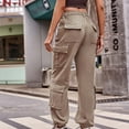 thumbnail image 4 of Cavosen Cargo Pants Women Mid Waist Trousers with Pockets Solid Regular Elastic Waist Bottoms Windbreaker Clothes, 4 of 5