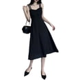 thumbnail image 1 of Whataatahia Vestido De Tirantes De Una Línea De Color Liso Sin Mangas Vestido De Una Línea para Mujer Dama Niña Verano Negro XL, 1 of 8