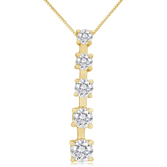 1.50ctw Diamond Five Stone Journey Pendant Necklace in 14k Yellow Gold