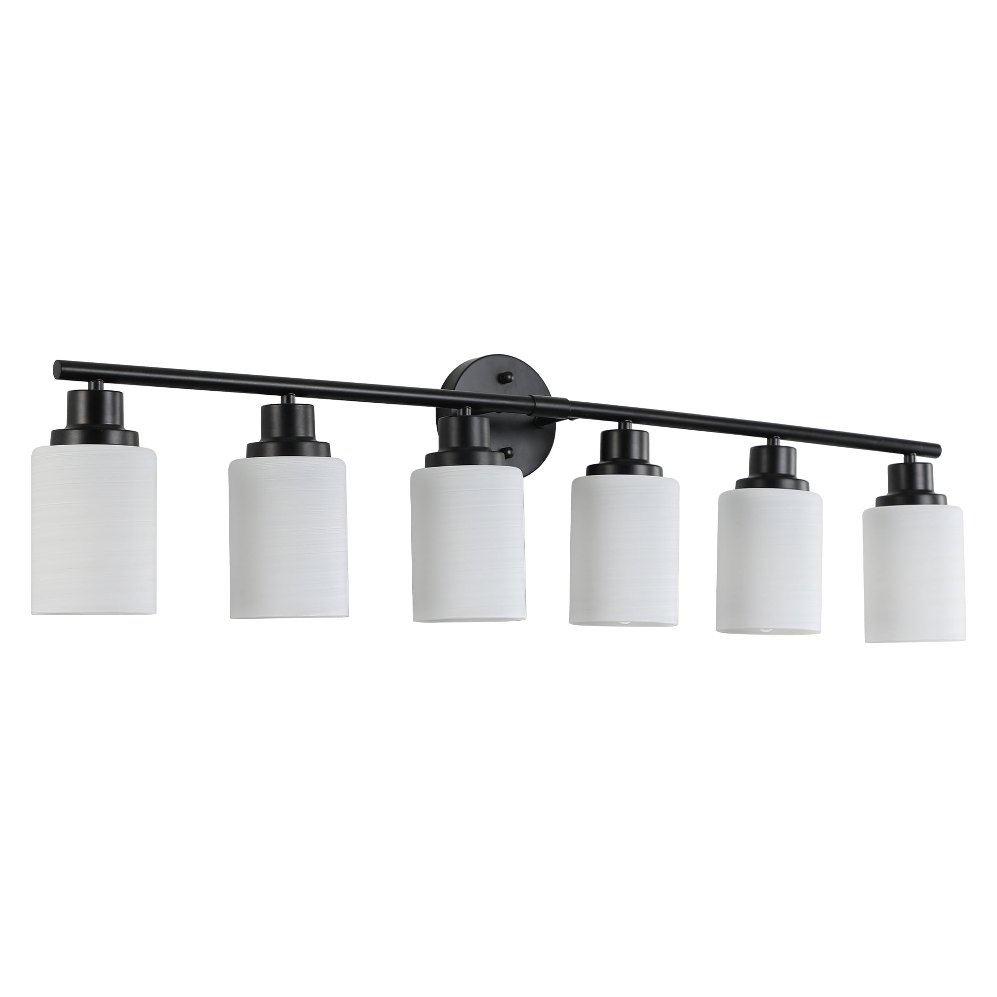 Miniyam Plug in 6-Light Modern Vanity Light, Black Wall Fixture with Frosted Glass Shades, E26 Base