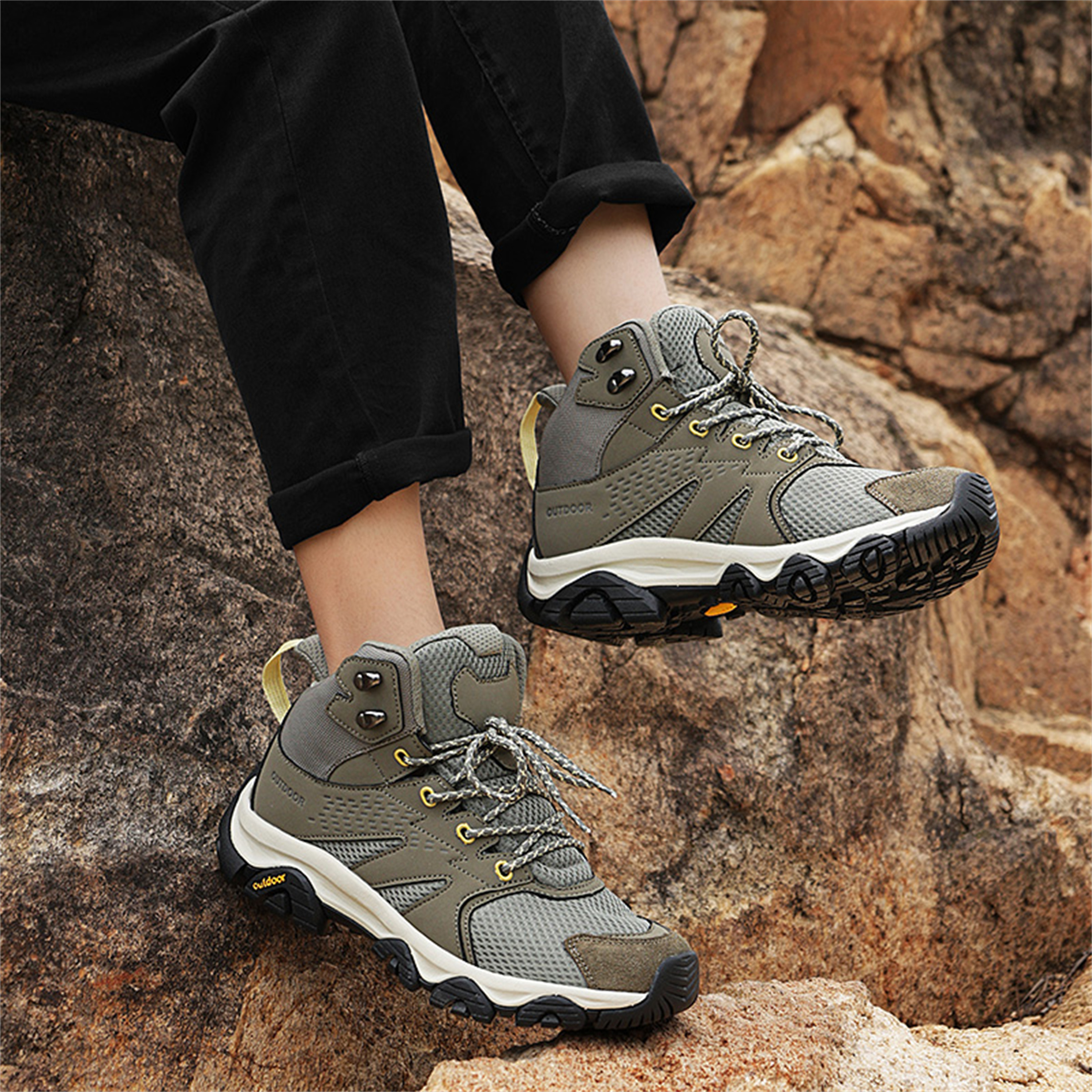 YOURDIARY Womens Mens High-Top Hiking Shoes Outdoor Breathable Anti-Slip Athletic Shoes Trekking Sneakers