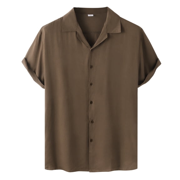 Men's Casual Solid Shirt Short Sleeve Single Turn-Down Collar Shirt