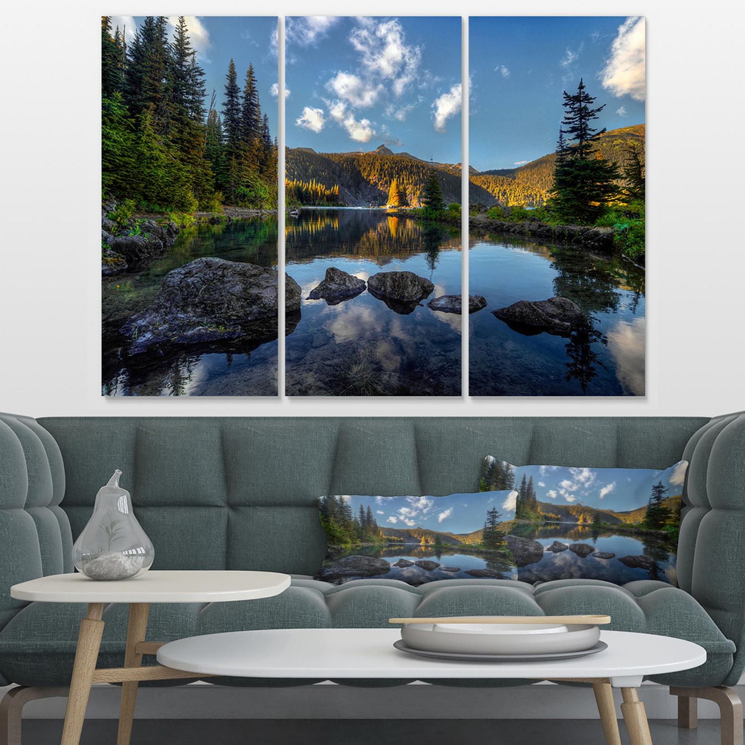 Designart Mountain Lake Surrounded by Trees Canvas Wall Art