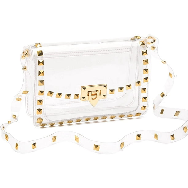 Monedero transparente para mujer bolso cruzado transparente aprobado por el estadio monederos transparentes con decoracion de remaches a la moda dorado Sincero Hogar Walmart en linea