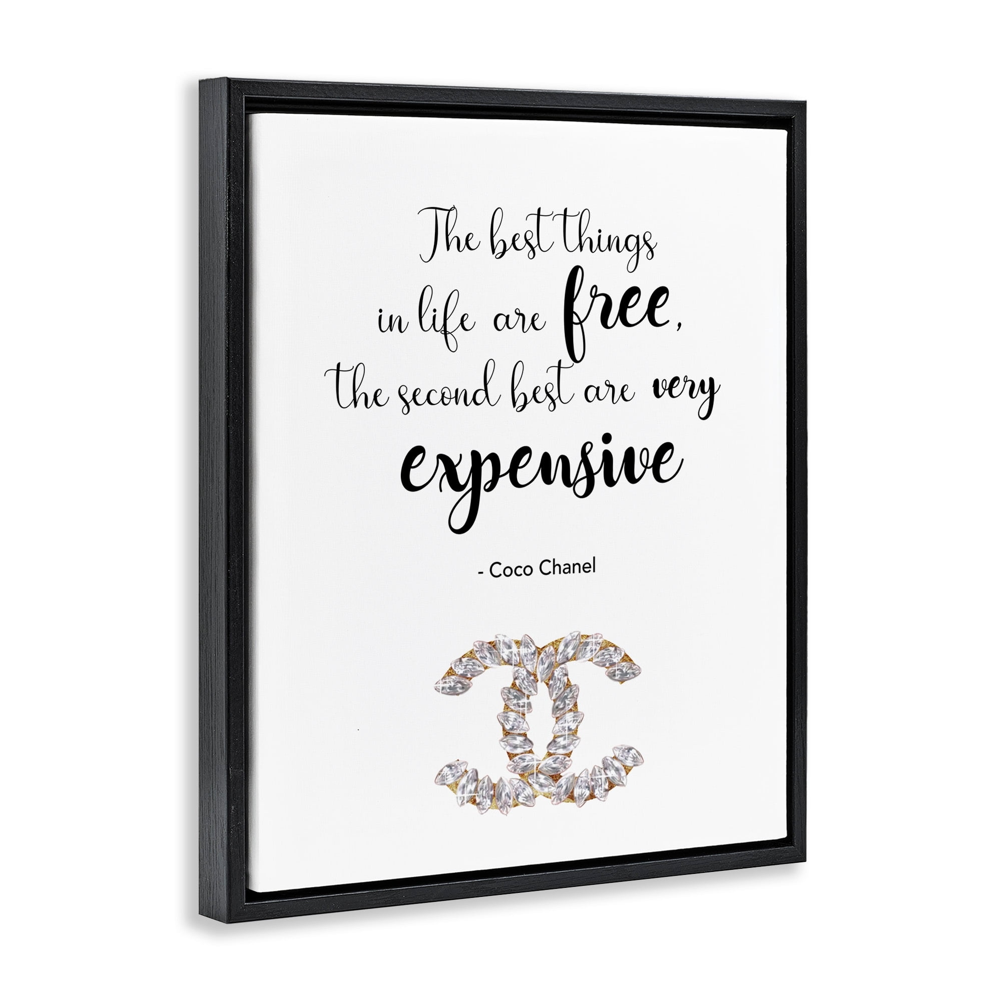Stupell Industries Second Best Things In Life Quote Fashion Brand Glam Text Jet Black Framed Floating Canvas Wall Art, 16x20, by Ziwei Li