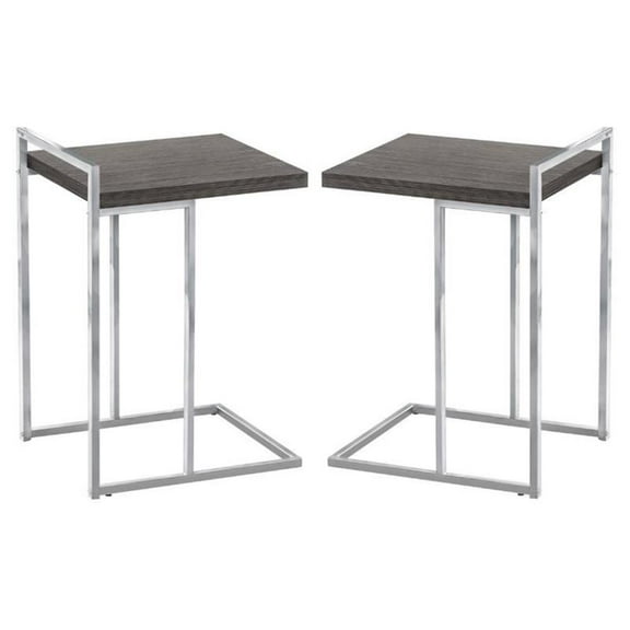 Home Square Thick Wood Panel Top C Side Table in Gray and Chrome - Set of 2