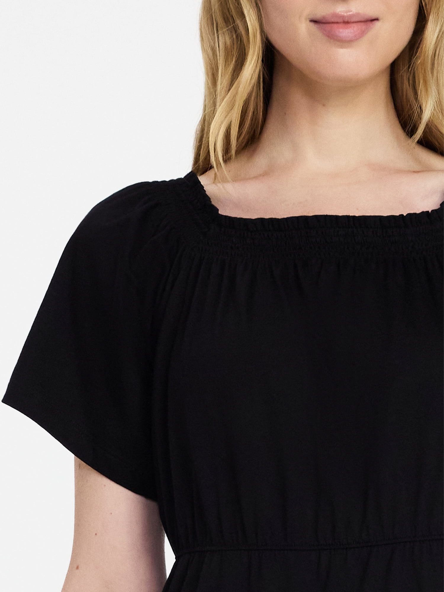 Time and Tru Women's Tiered Cotton Mini Dress with Flutter Sleeves, Sizes XS-XXXL