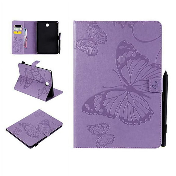 Galaxy Tab A 8.0-inch SM-T350/ SM-P350 Case, Allytech Embossed with Butterfly Series Folio Stand Wallet Case with Cards/Cash Holder for Samsung Galaxy Tab A 8.0" Tablet(SM-T350/ P350), Purple