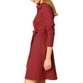 thumbnail image 5 of INSPIRE CHIC Women's Half Placket Long Sleeve Shirt Dress with Belt Red XL, 5 of 8