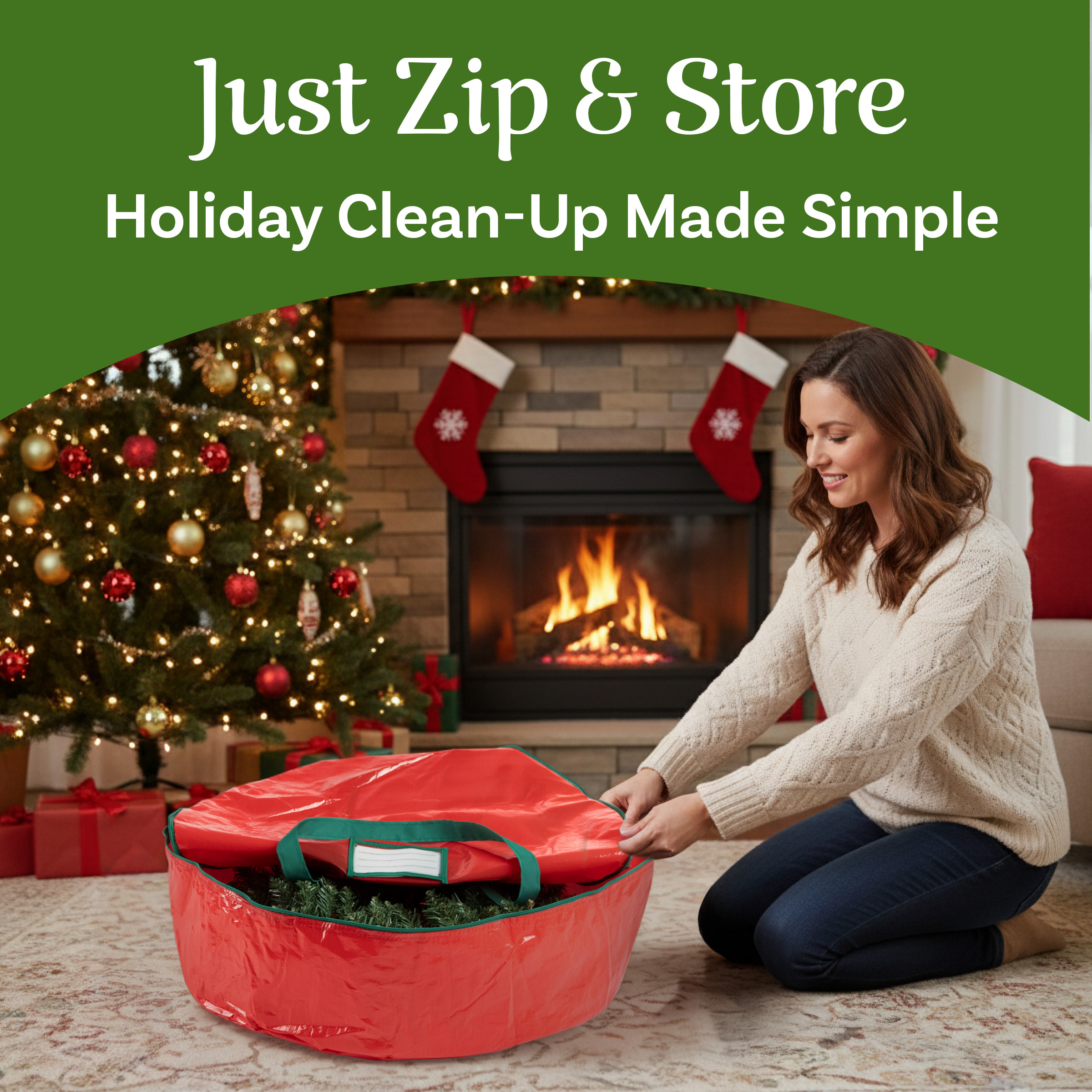 Elf Stor Premium Red Holiday Christmas Wreath Storage Bag For 24" Inch Wreaths