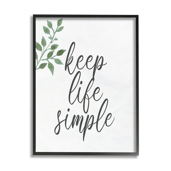Stupell Industries Keep Life Simple Botanical Sprig Script Calligraphy Graphic Art Black Framed Art Print Wall Art, Design by Kim Allen
