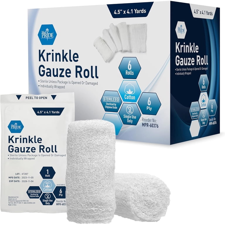 MedPride Sterile Krinkle Gauze Rolls, 4.5" x 4.1 Yards, 6-Pack photo 1