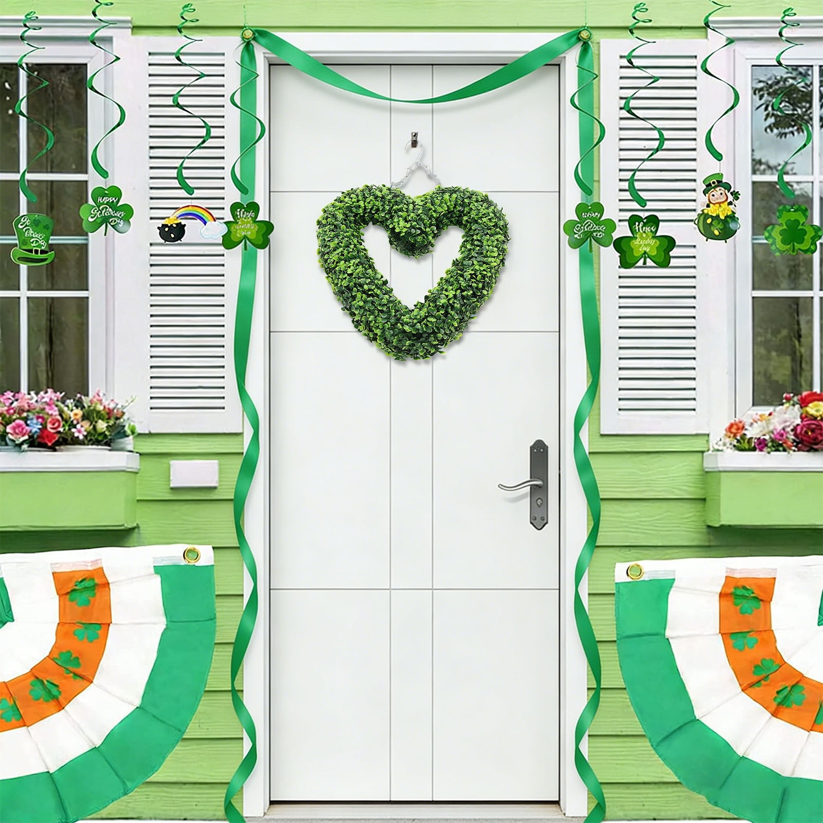 DAMAI 17in Valentine's Day Heart Wreath, Artificial Boxwood Greenery Wreath, Romantic Wedding Decoration,Valentine's Day Gift Door Wall Hanging Window Wedding Party Decoration
