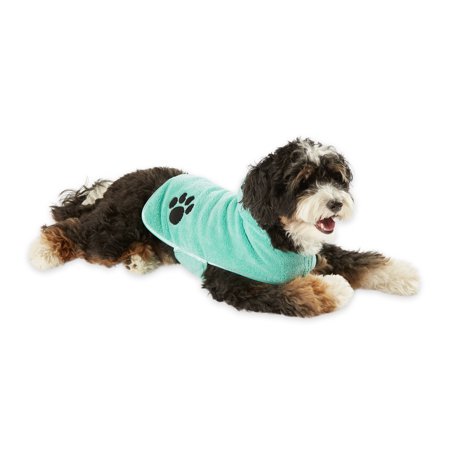 UPC: 0072456129109 | Aqua Blue Embroidered Paw Small Pet Robe 20×14